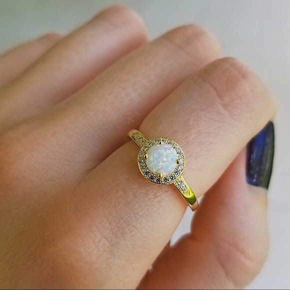 Round White Opal Ring in Silver &Gold - Picture 7 of 7